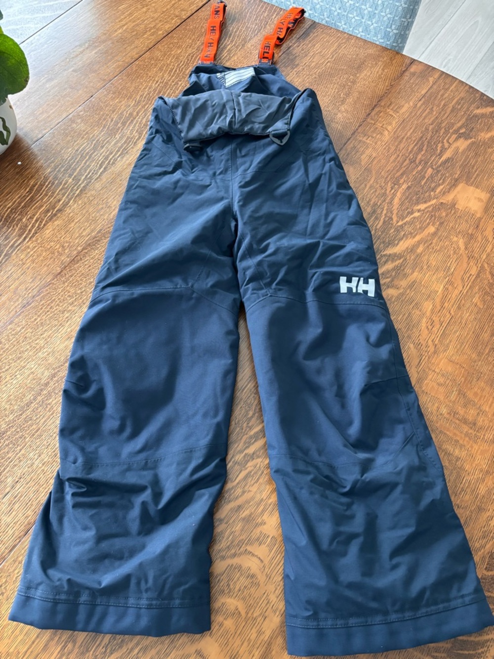 Helly Hansen Navy Bib Snow Pants with Orange Logo Suspenders